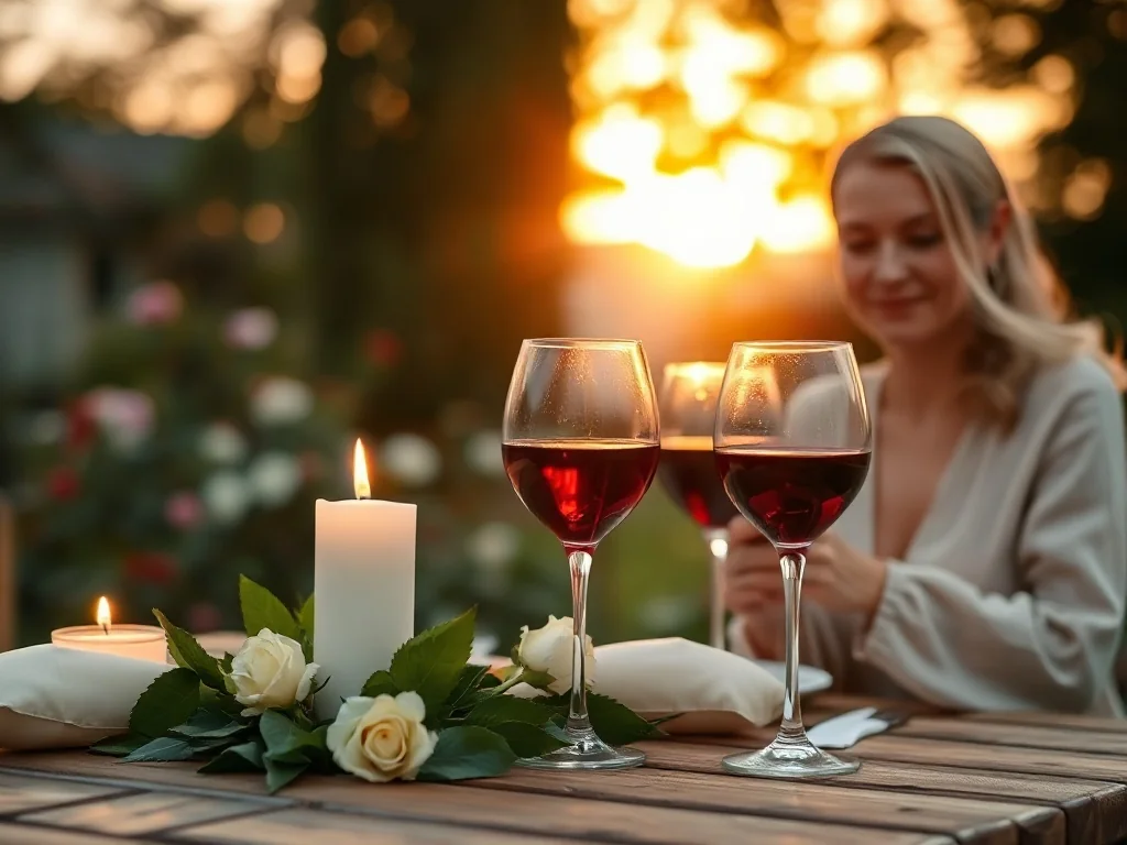 Romantyczna kolacja przy świecach w ogrodzie, idealna na świętowanie 14. rocznicy ślubu w wyjątkowej atmosferze.